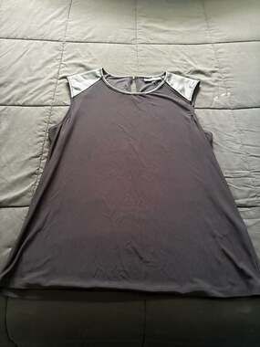 DKNY Black Sleeveless Top with Faux Leather Shoulders and Keyhole Back